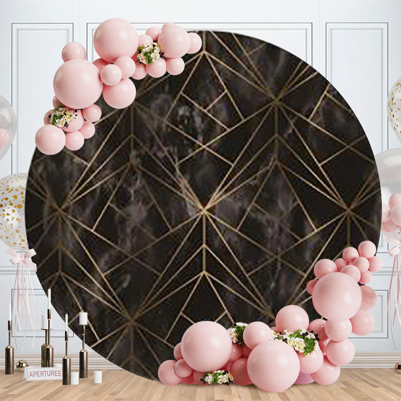 Aperturee - Black And Gold Lines Round Birthday Backdrop