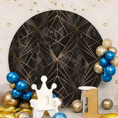 Aperturee - Black And Gold Lines Round Birthday Backdrop