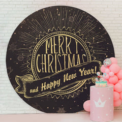 Aperturee - Black And Gold Round Christmas New Yaer Backdrop