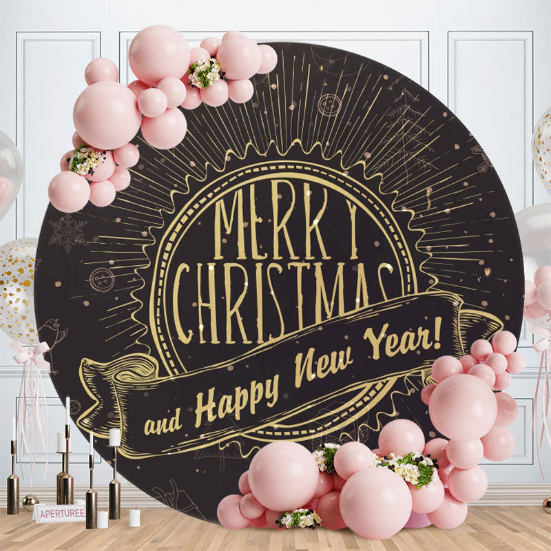 Aperturee - Black And Gold Round Christmas New Yaer Backdrop