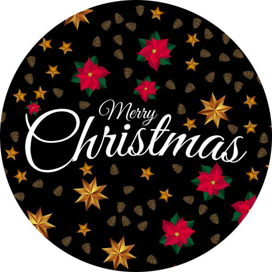 Aperturee - Black And Gold Round Merry Christmas Backdrop