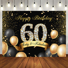 Aperturee - Black and Golden Balloon Diamond 60Th Birthday Backdrop