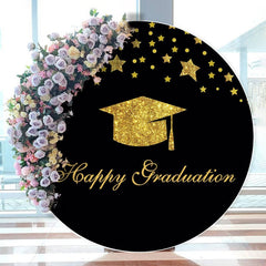 Aperturee - Black And Golden Glitter Graduation Round Backdrop