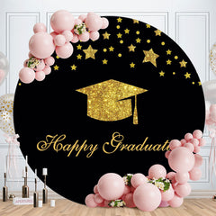 Aperturee - Black And Golden Glitter Graduation Round Backdrop
