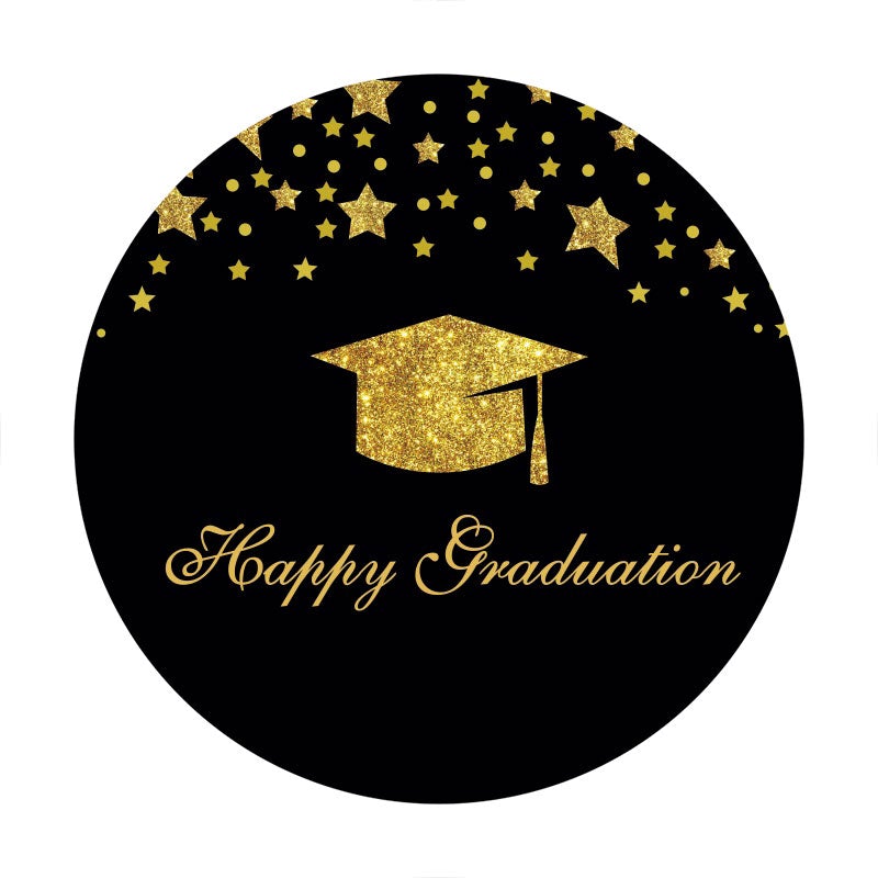 Aperturee - Black And Golden Glitter Graduation Round Backdrop