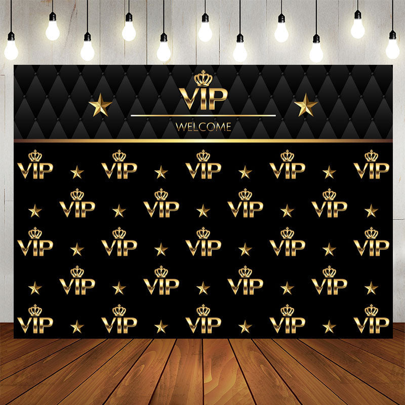 Aperturee - Black And Golden Welcome Vip Happy Birthday Backdrop