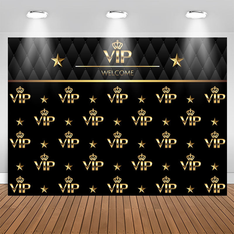 Aperturee - Black And Golden Welcome Vip Happy Birthday Backdrop