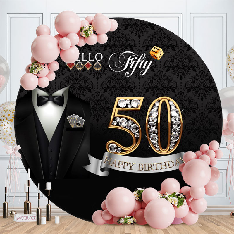 Aperturee - Black And Sliver 50th Round Birthday Backdrop