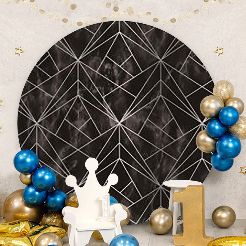Aperturee - Black And Sliver Lines Round Birthday Backdrop