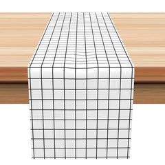 Aperturee - Black And White Checkred Plaid Simple Table Runner