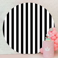 Aperturee - Black And White Stripes Round Birthday Backdrop