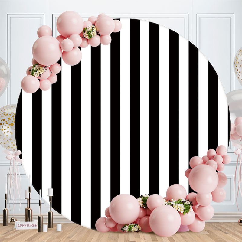 Aperturee - Black And White Stripes Round Birthday Backdrop