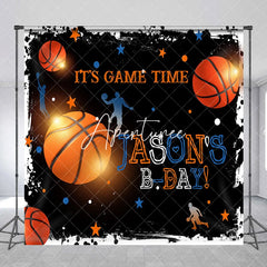 Aperturee - Black Basketball Game Time Custom Birthday Backdrop