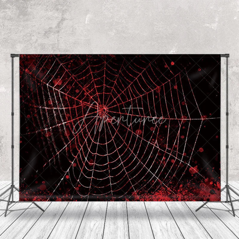 Aperturee - Black Bloody Spider Web Halloween Theme Backdrop