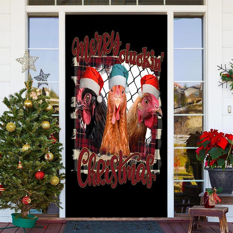 Aperturee - Black Chicken Merry Cluckin Christmas Door Cover