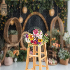 Aperturee - Black Curtain Basket Easter Egg Photography Backdrop