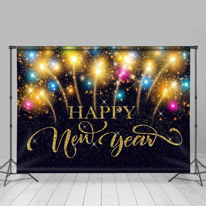 Aperturee - Black Glitter Sparkle Gold Happy New Year Backdrop