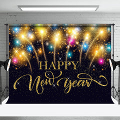 Aperturee - Black Glitter Sparkle Gold Happy New Year Backdrop