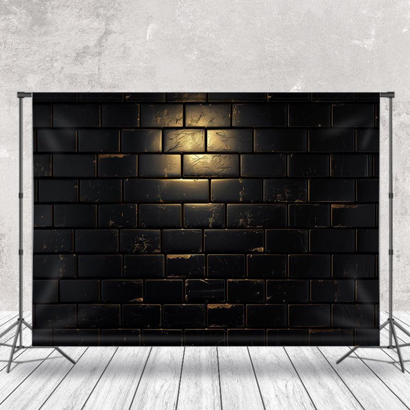 Aperturee - Black Glossy Cratches Texture Brick Wall Backdrop