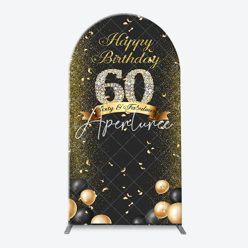 Aperturee - Black Gold Balloon Ribbon Arch 60th Birthday Backdrop
