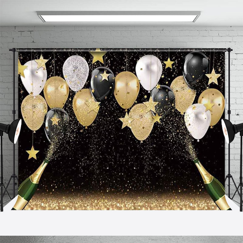 Aperturee - Black Gold Balloons Champagne New Year Backdrop