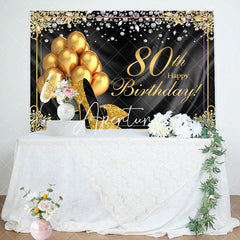 Aperturee - Black Gold Diamond Balloons 80th Birthday Backdrop