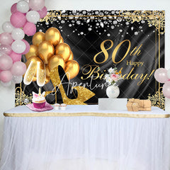 Aperturee - Black Gold Diamond Balloons 80th Birthday Backdrop