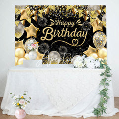 Aperturee - Black Gold Glitter Balloons Sparkle Birthday Backdrop