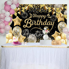 Aperturee - Black Gold Glitter Balloons Sparkle Birthday Backdrop