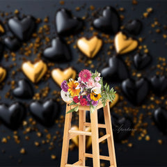 Aperturee - Black Gold Heart Sparkle Valentines Day Backdrop