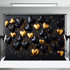 Aperturee - Black Gold Heart Sparkle Valentines Day Backdrop