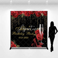 Aperturee - Black Gold Red Rose Custom Name Birthday Backdrop