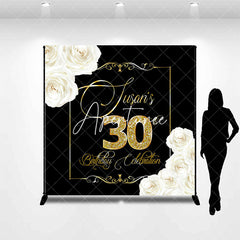 Aperturee - Black Gold White Rose Custom 30th Birthday Backdrop