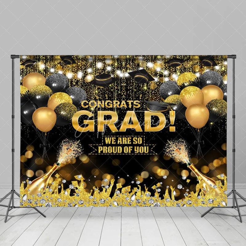 Aperturee - Black Golden Diamond Champagne Graduation Backdrop