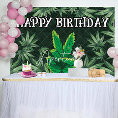 Aperturee - Black Green Cannabis Leaves Happy Birthday Backdrop