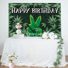 Aperturee - Black Green Cannabis Leaves Happy Birthday Backdrop