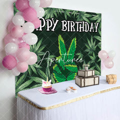 Aperturee - Black Green Cannabis Leaves Happy Birthday Backdrop