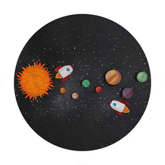 Aperturee - Black Light And Planet Round Boys Baby Shower Backdrop