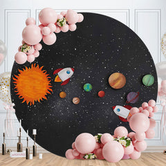 Aperturee - Black Light And Planet Round Boys Baby Shower Backdrop