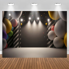 Aperturee - Black Light Balloons Gray Happy Birthday Backdrop