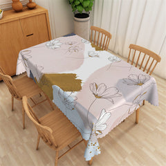 Aperturee - Black Line Flowers Pink White Rectangle Tablecloth