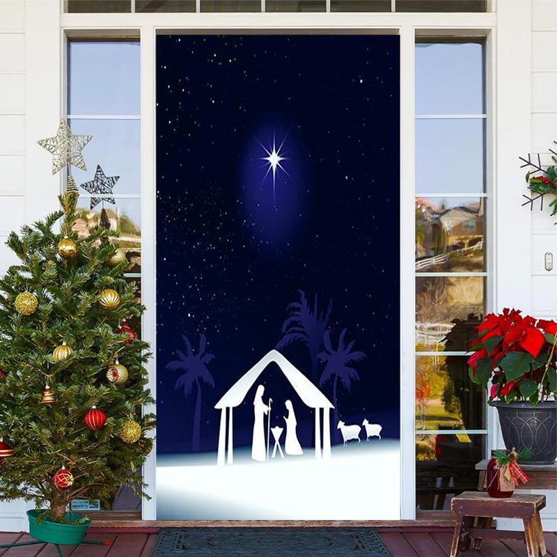 Aperturee - Black Night Sparkle Star Simple Christmas Door Cover