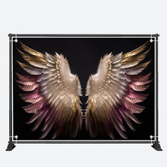 Aperturee - Black Pink Gold Feather Angel Wings Photo Backdrop