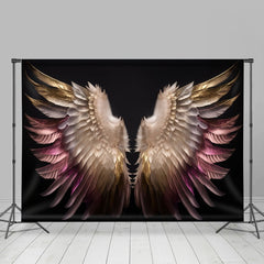 Aperturee - Black Pink Gold Feather Angel Wings Photo Backdrop