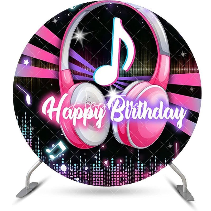 Aperturee - Black Pink Musical Disco Round Backdrop For Birthday