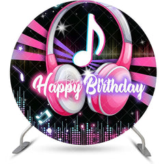 Aperturee - Black Pink Musical Disco Round Backdrop For Birthday