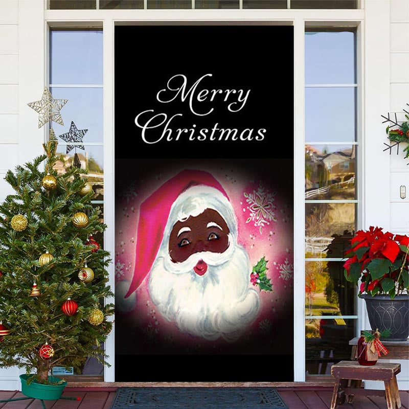 Aperturee - Black Pink Santa Claus Merry Christmas Door Cover