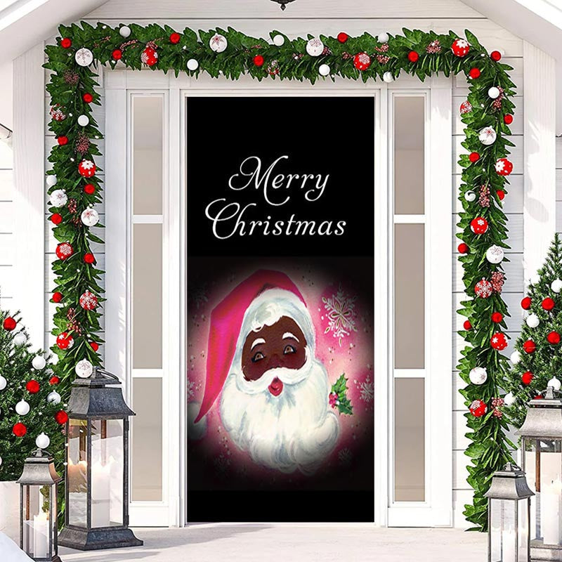 Aperturee - Black Pink Santa Claus Merry Christmas Door Cover