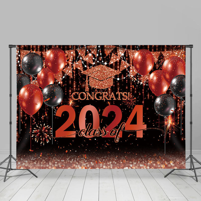 Aperturee - Black Red Balloon Flag Congrats 2024 Photo Backdrop