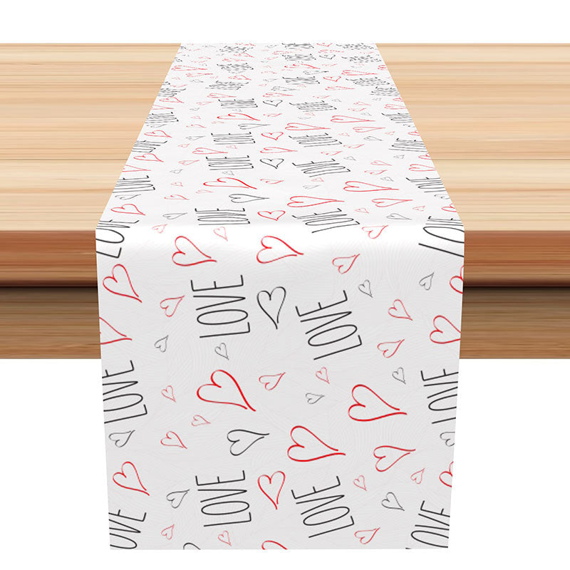 Aperturee - Black Red Love Hearts Valentines Day Table Runner